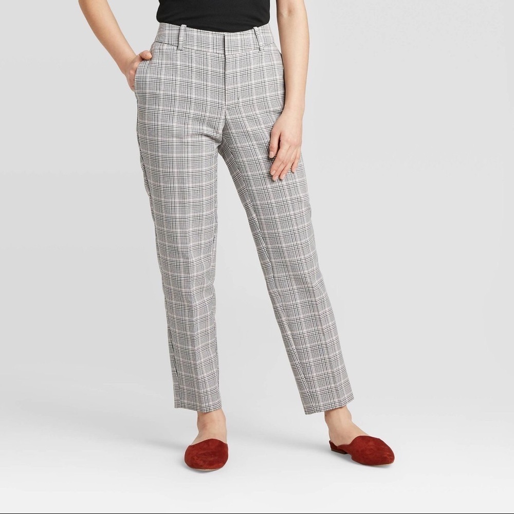 Women's Plaid Mid-Rise Slim Ankle Pants